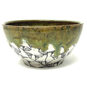 The Mossy Mushroom Ramen Bowl. A verdant, mossy glaze drips over the rim of this bowl, revealing a contrasting mushroom print.